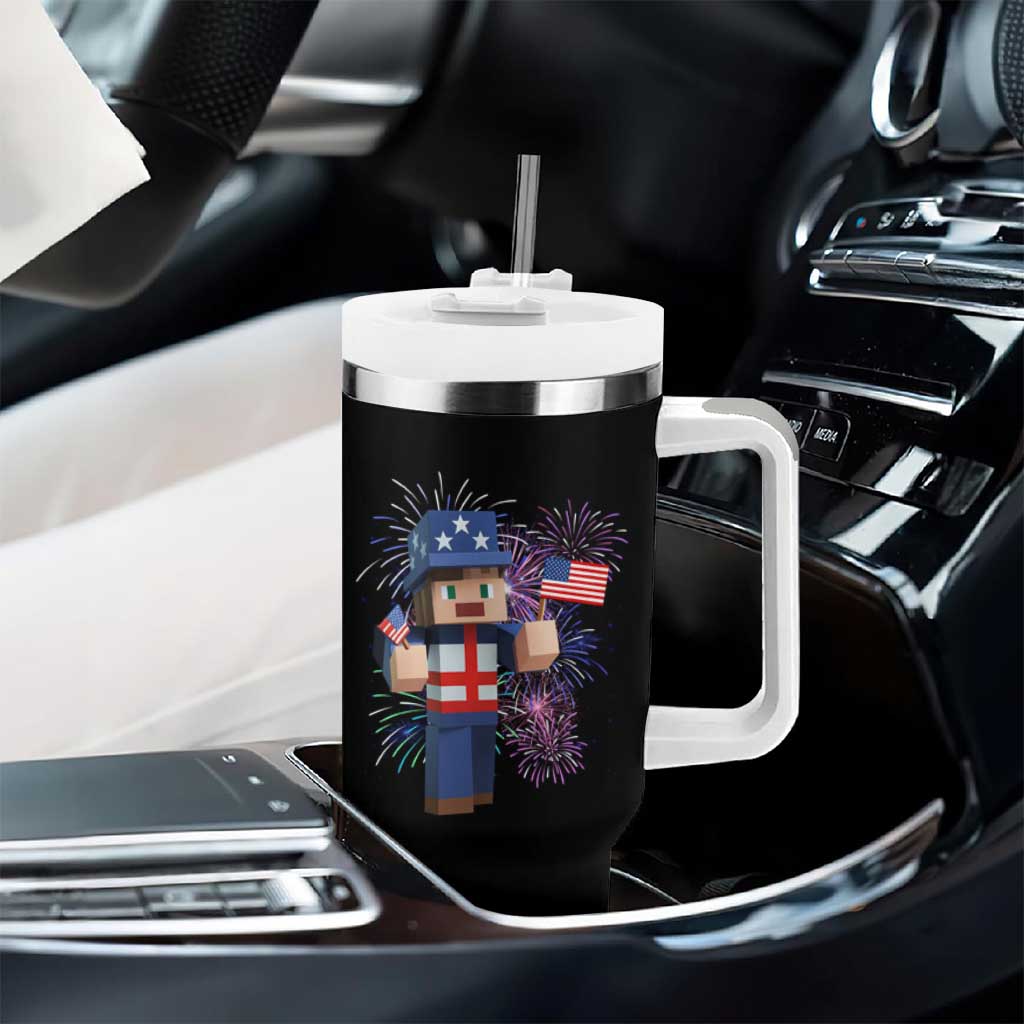 4th of July Gamer Tumbler With Handle Uncle Sam Pixels Gaming Celebrate Independence Day