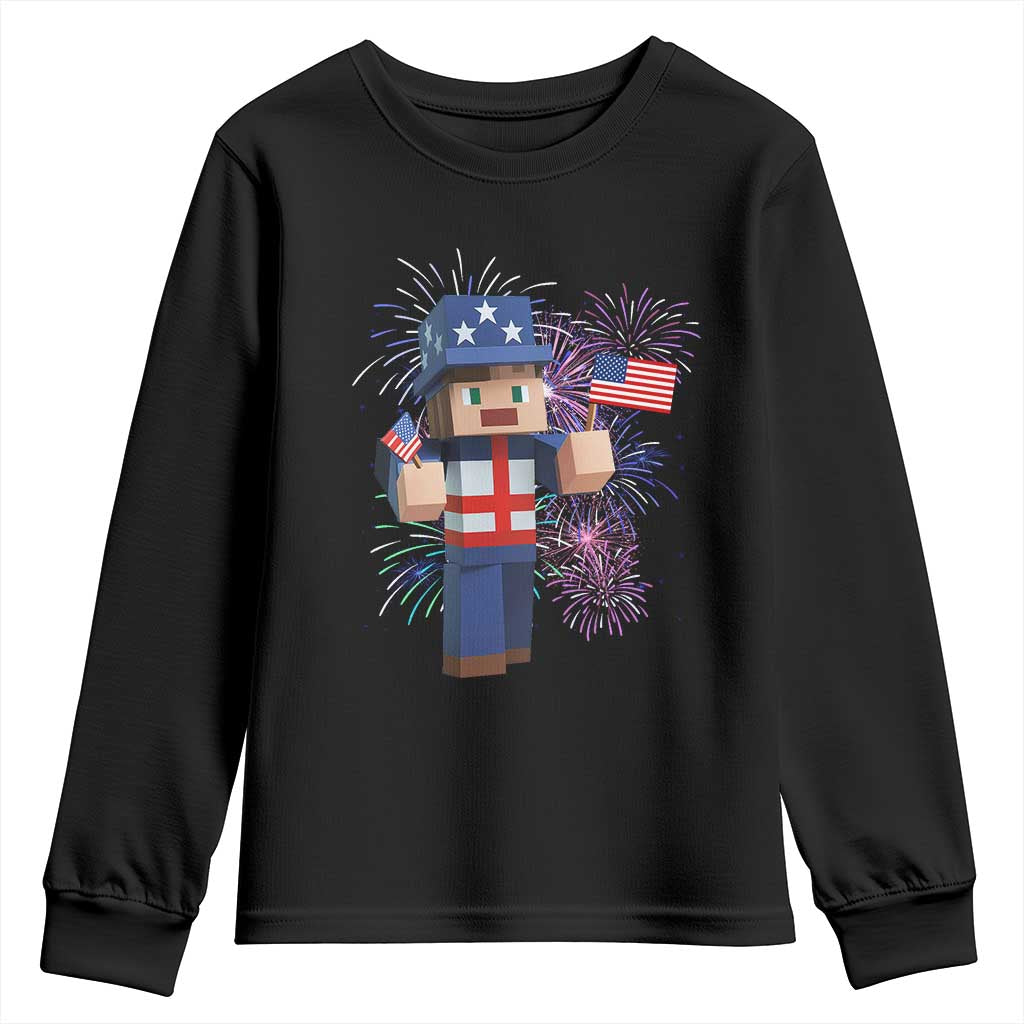 4th of July Gamer Youth Sweatshirt Uncle Sam Pixels Gaming Celebrate Independence Day