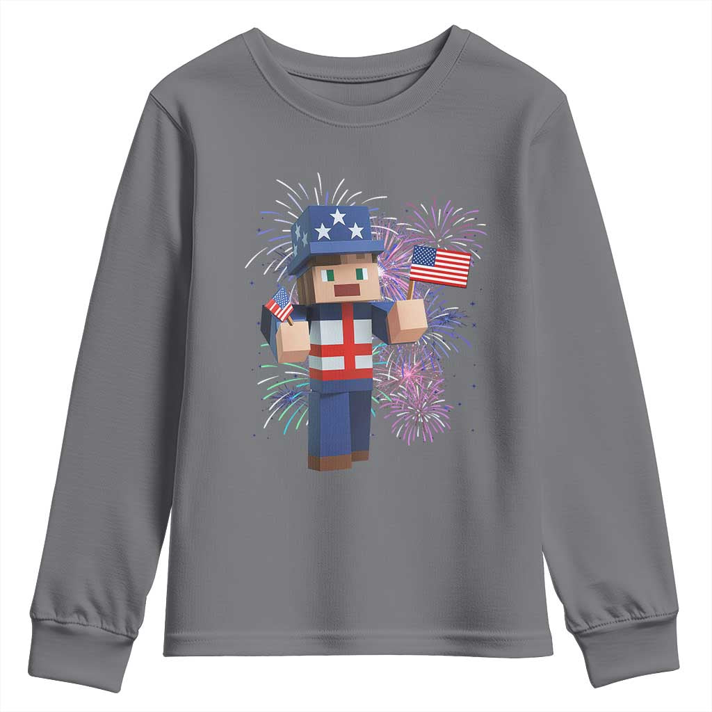 4th of July Gamer Youth Sweatshirt Uncle Sam Pixels Gaming Celebrate Independence Day