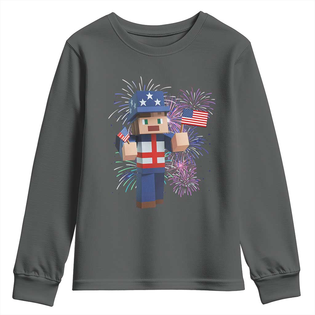 4th of July Gamer Youth Sweatshirt Uncle Sam Pixels Gaming Celebrate Independence Day