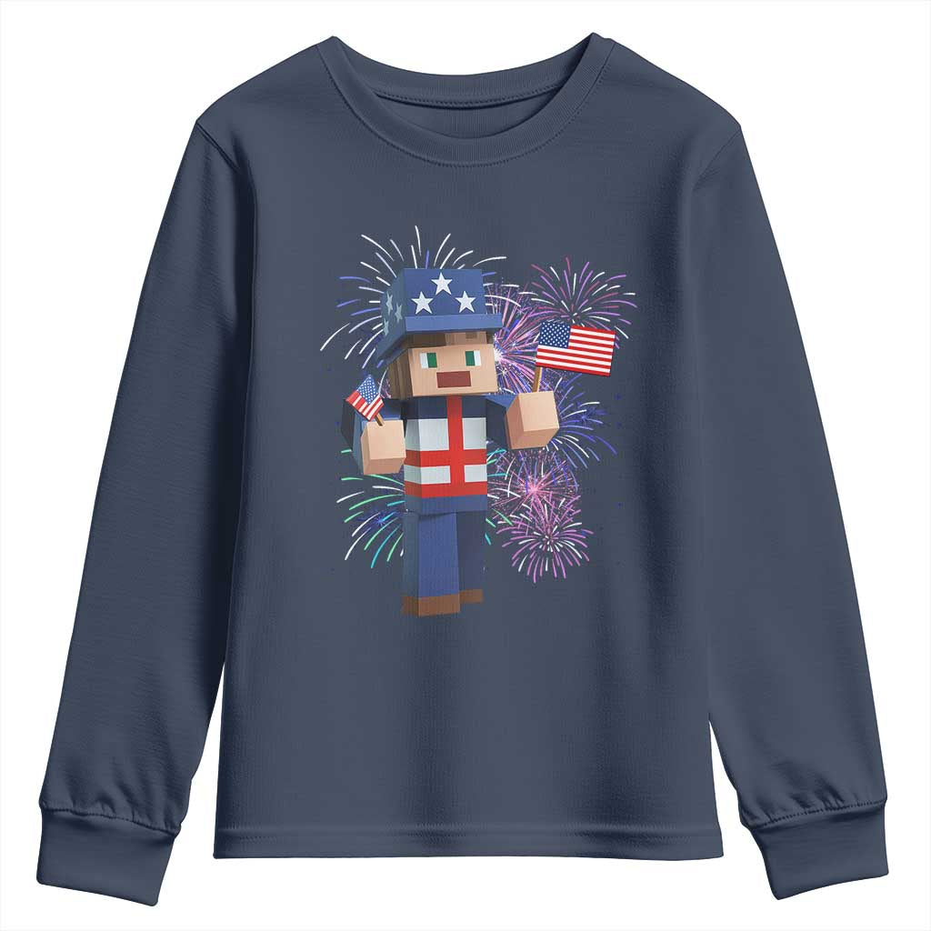 4th of July Gamer Youth Sweatshirt Uncle Sam Pixels Gaming Celebrate Independence Day