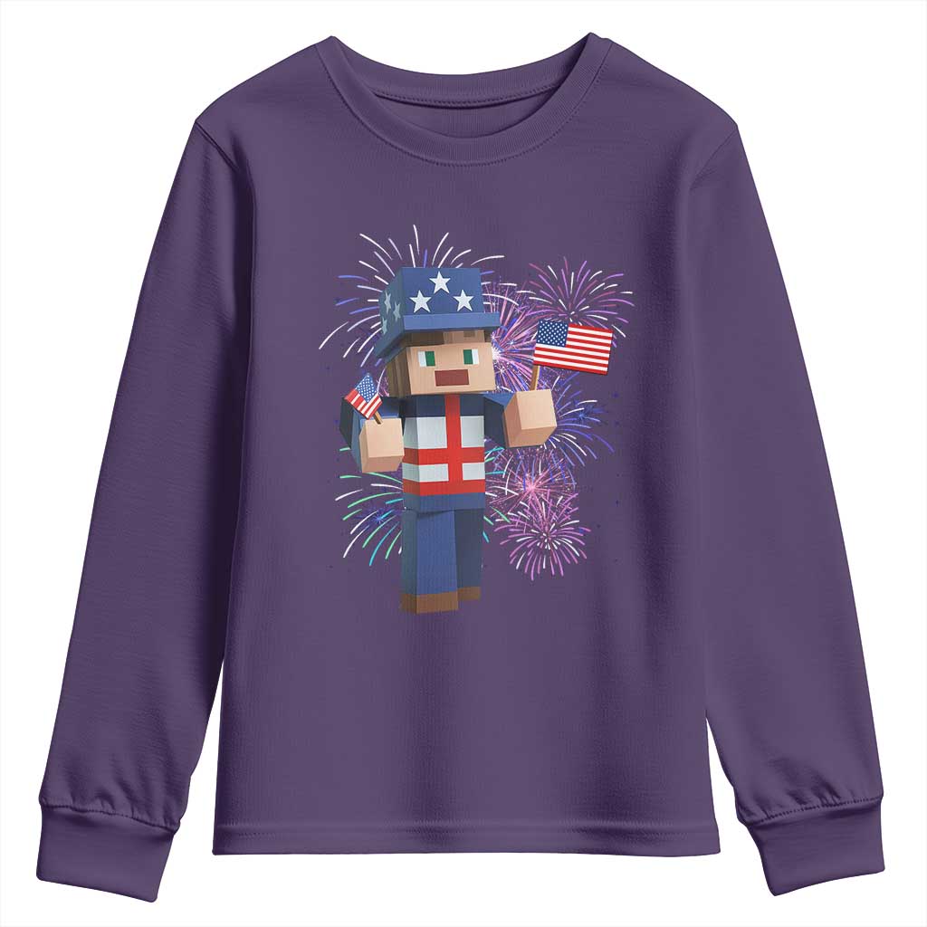 4th of July Gamer Youth Sweatshirt Uncle Sam Pixels Gaming Celebrate Independence Day