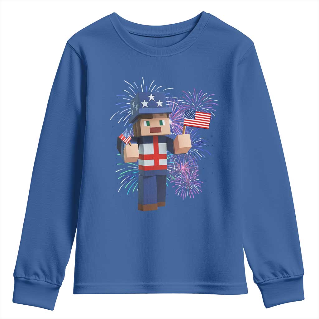 4th of July Gamer Youth Sweatshirt Uncle Sam Pixels Gaming Celebrate Independence Day