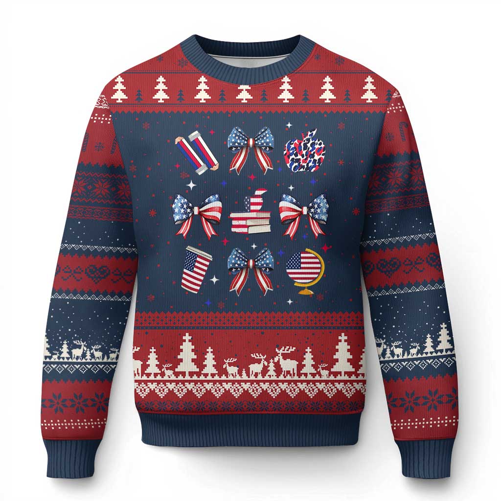 4th of July Teacher Student Ugly Christmas Sweater Patriotic Teaching Learning Retro Coquette - Wonder Print Shop