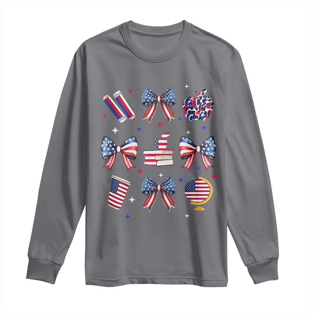 4th of July Teacher Student Long Sleeve Shirt Patriotic Teaching Learning Retro Coquette