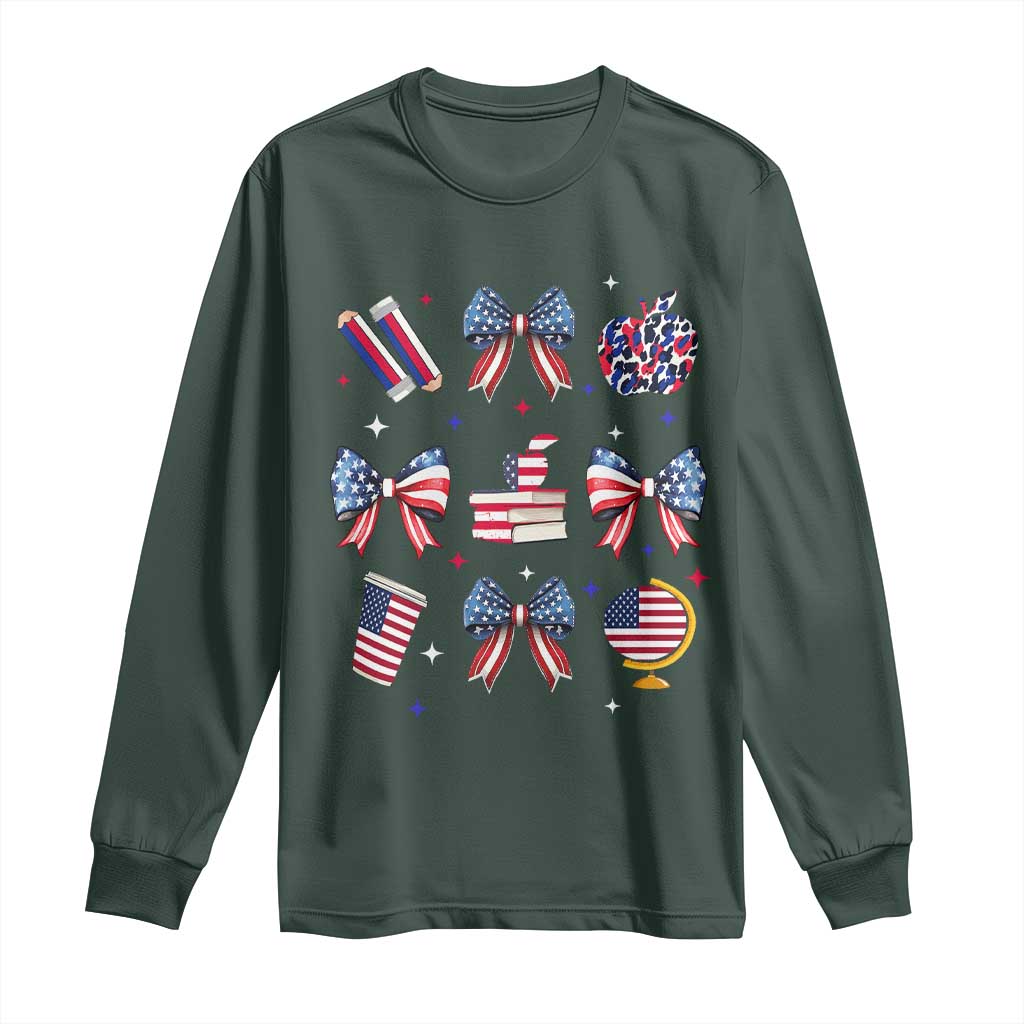 4th of July Teacher Student Long Sleeve Shirt Patriotic Teaching Learning Retro Coquette