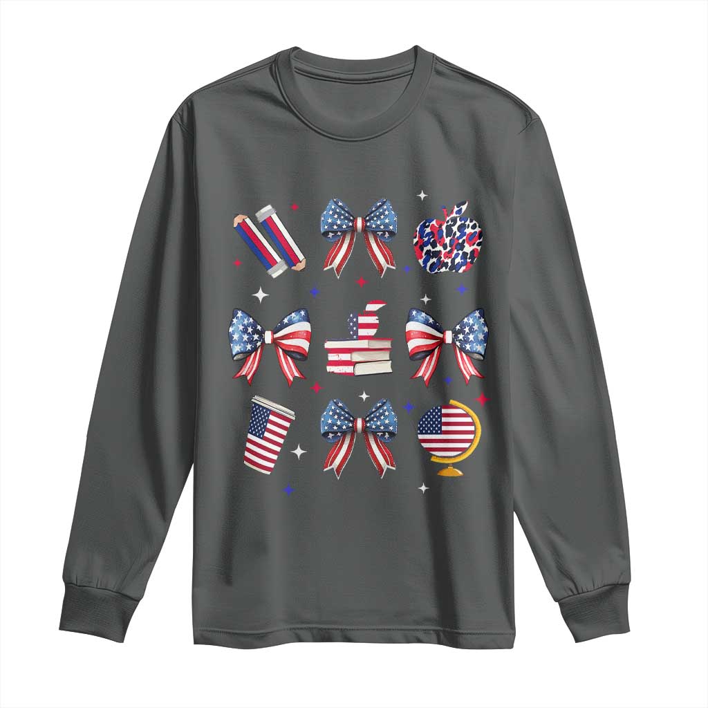 4th of July Teacher Student Long Sleeve Shirt Patriotic Teaching Learning Retro Coquette