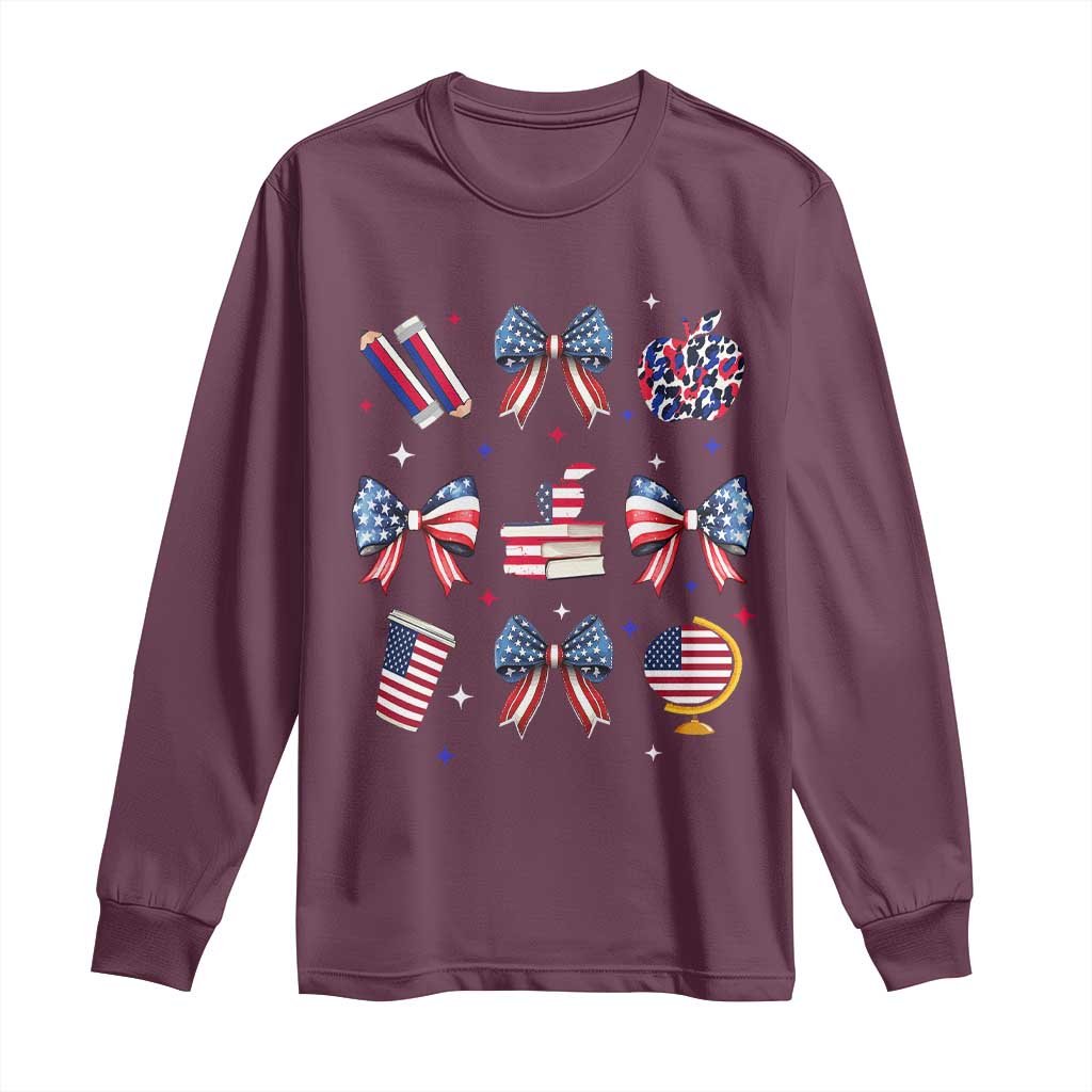 4th of July Teacher Student Long Sleeve Shirt Patriotic Teaching Learning Retro Coquette