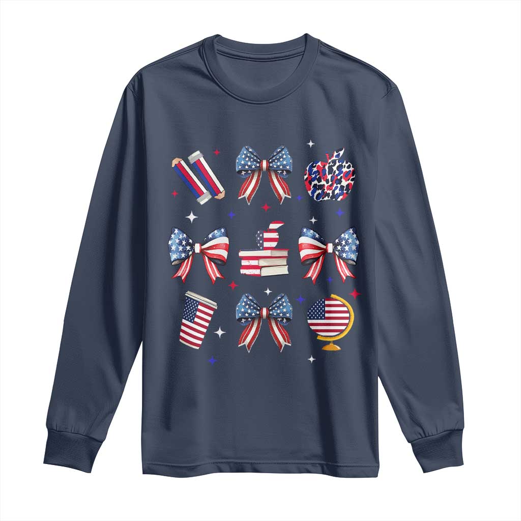 4th of July Teacher Student Long Sleeve Shirt Patriotic Teaching Learning Retro Coquette