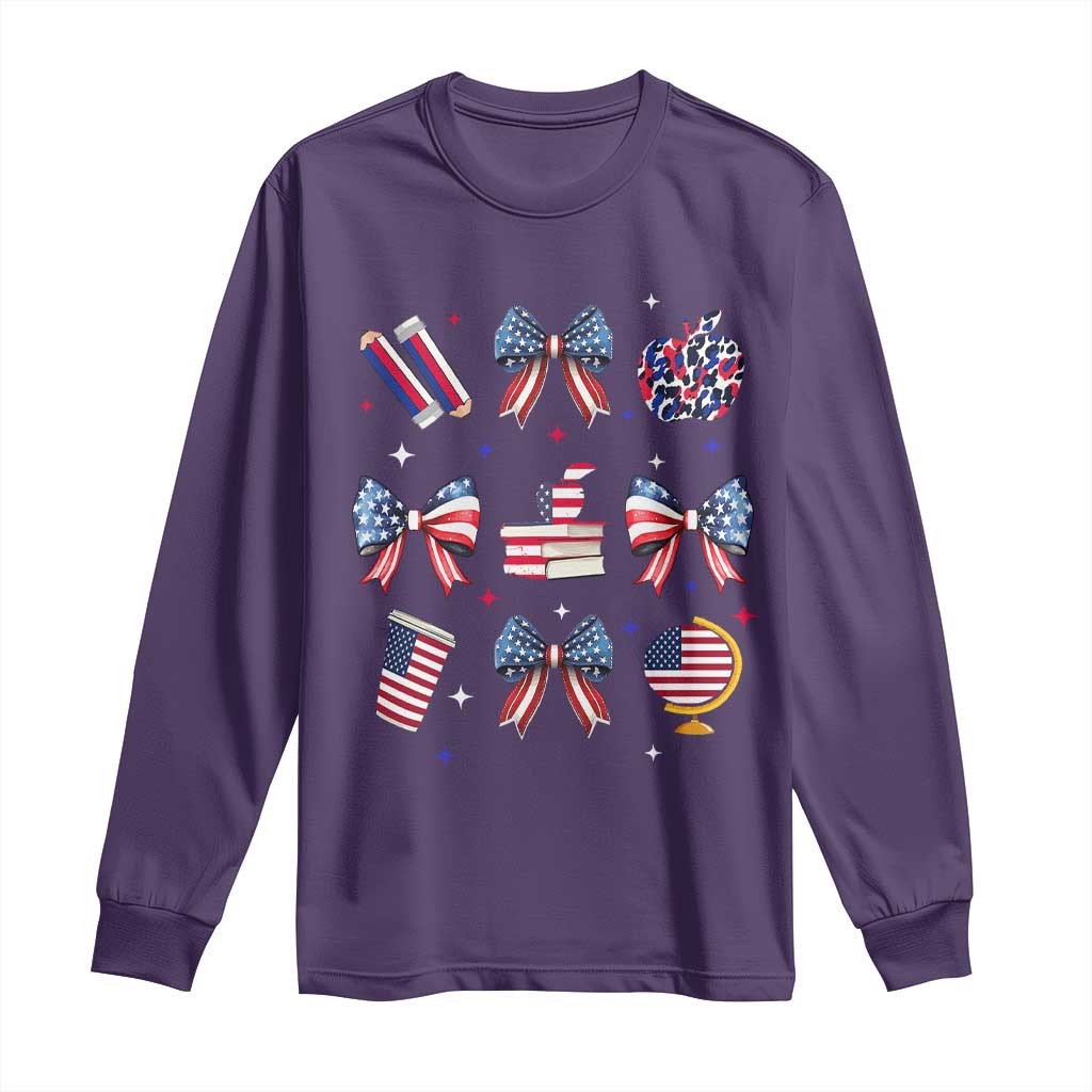 4th of July Teacher Student Long Sleeve Shirt Patriotic Teaching Learning Retro Coquette