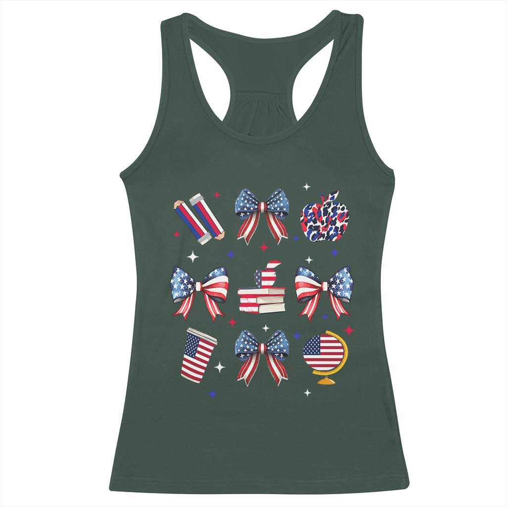 4th of July Teacher Student Racerback Tank Top Patriotic Teaching Learning Retro Coquette