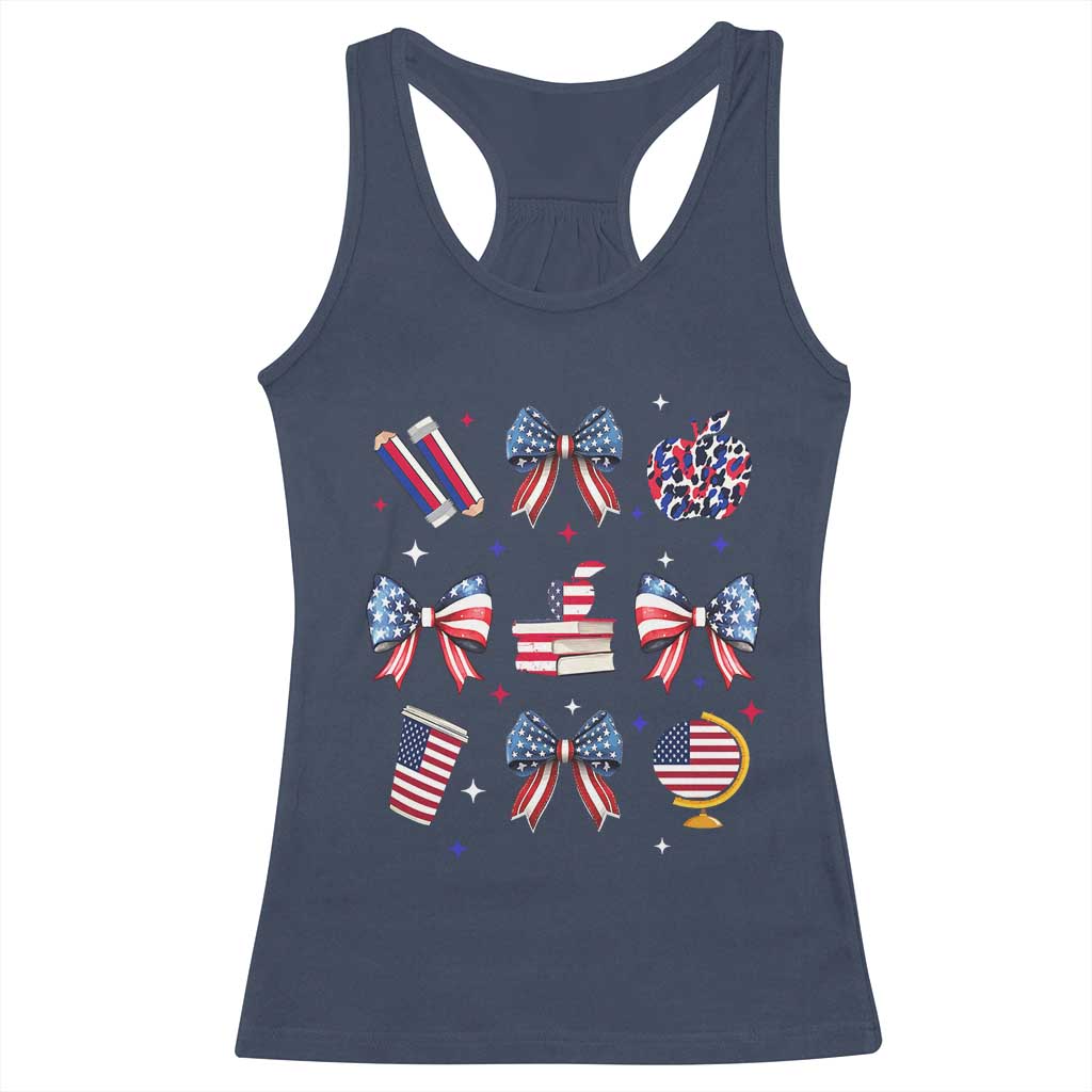 4th of July Teacher Student Racerback Tank Top Patriotic Teaching Learning Retro Coquette