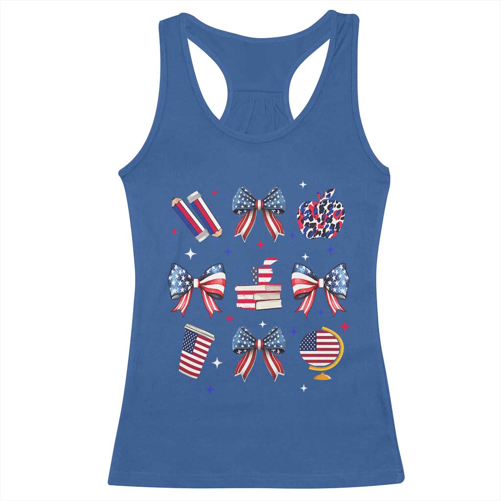 4th of July Teacher Student Racerback Tank Top Patriotic Teaching Learning Retro Coquette