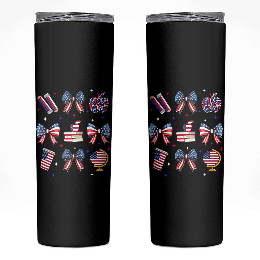4th of July Teacher Student Skinny Tumbler Patriotic Teaching Learning Retro Coquette