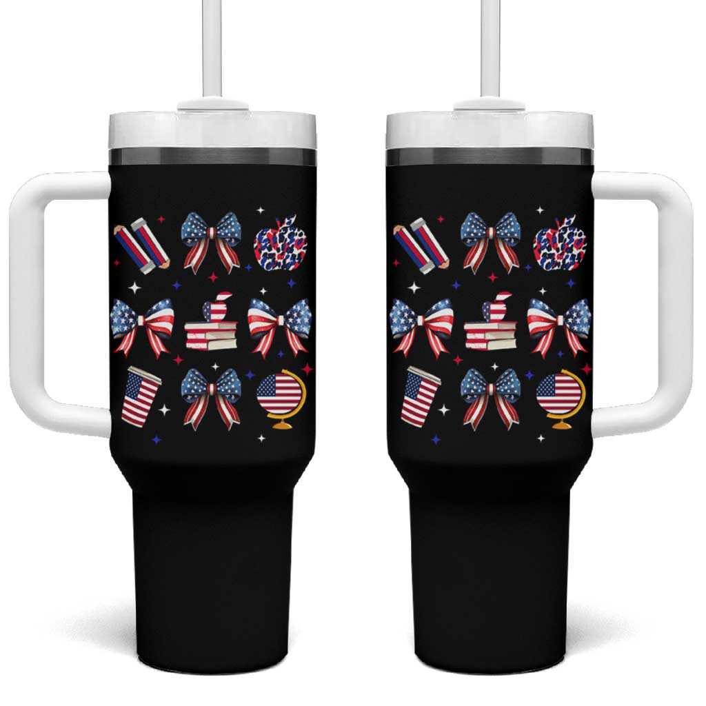 4th of July Teacher Student Tumbler With Handle Patriotic Teaching Learning Retro Coquette