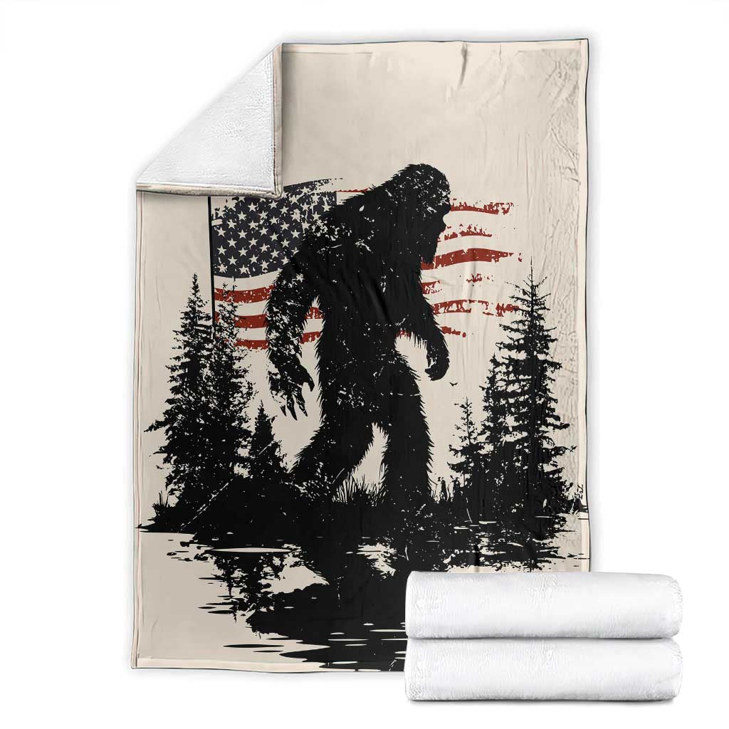 American Flag Bigfoot Throw Blanket Patriotic Sasquatch Retro Vintage