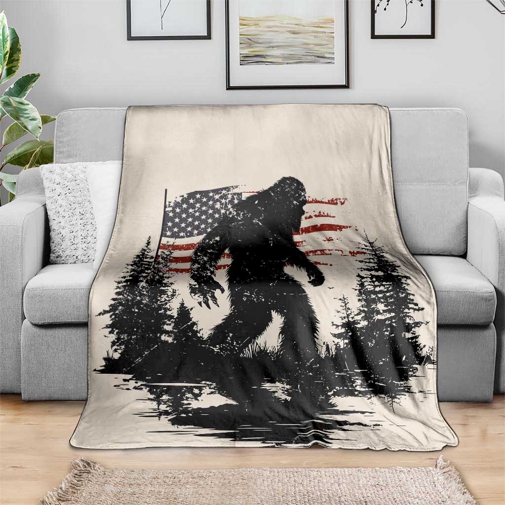 American Flag Bigfoot Throw Blanket Patriotic Sasquatch Retro Vintage