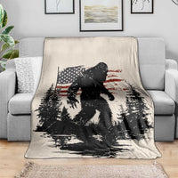 American Flag Bigfoot Throw Blanket Patriotic Sasquatch Retro Vintage