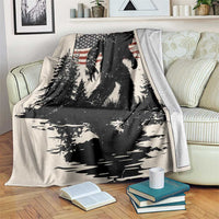 American Flag Bigfoot Throw Blanket Patriotic Sasquatch Retro Vintage