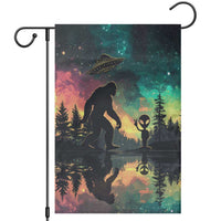 Bigfoot and Alien Garden Flag UFO Themed