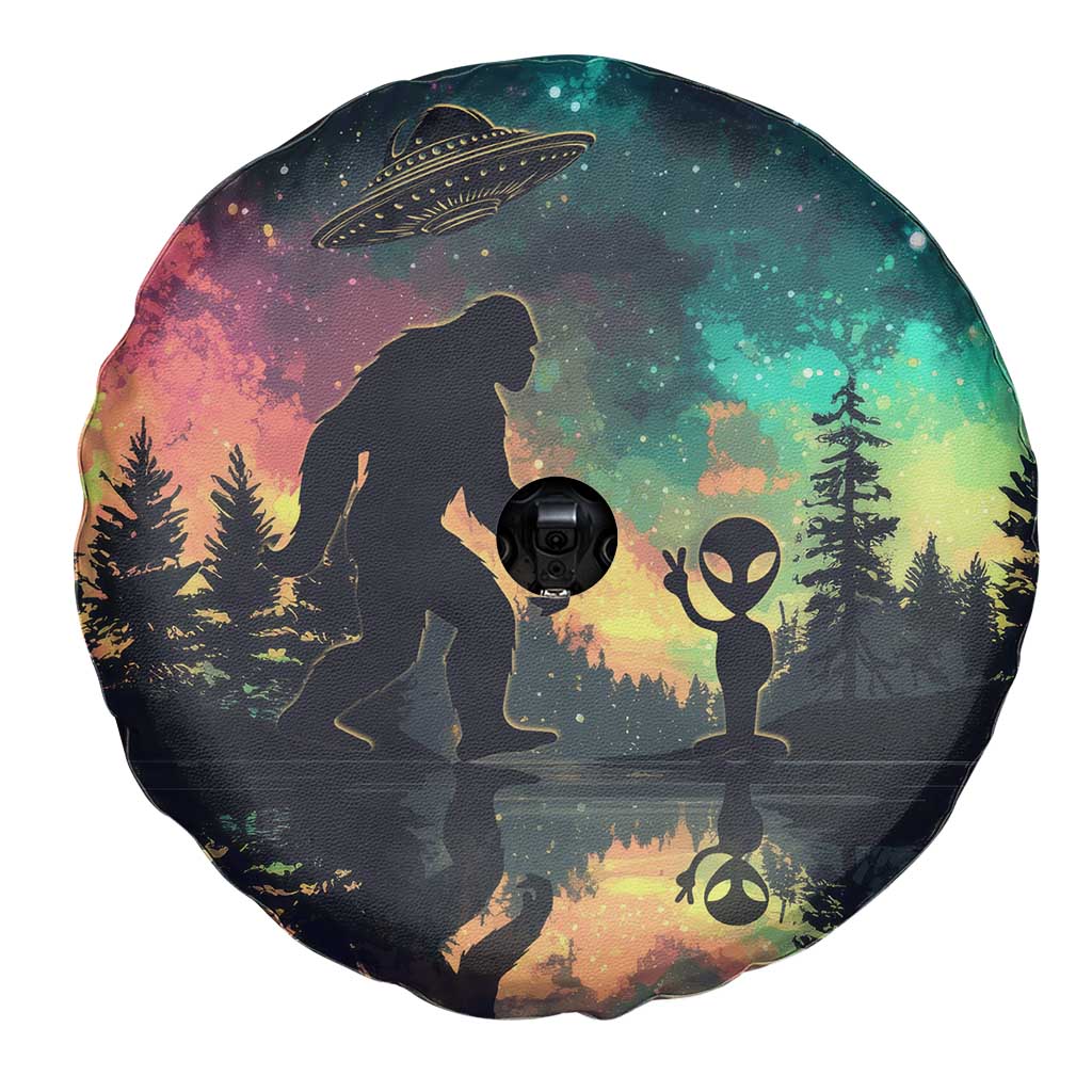 Bigfoot and Alien Spare Tire Cover UFO Themed