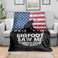 Funny Patriotic Sasquatch Throw Blanket Bigfoot Saw Me But Nobody Believes Him American Flag