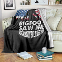 Funny Patriotic Sasquatch Throw Blanket Bigfoot Saw Me But Nobody Believes Him American Flag