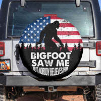 Funny Patriotic Sasquatch Spare Tire Cover Bigfoot Saw Me But Nobody Believes Him American Flag