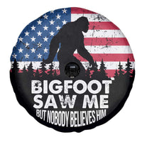 Funny Patriotic Sasquatch Spare Tire Cover Bigfoot Saw Me But Nobody Believes Him American Flag