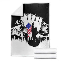 Patriotic Bigfoot Throw Blanket Rocking On Sasquatch Footprint With American Flag