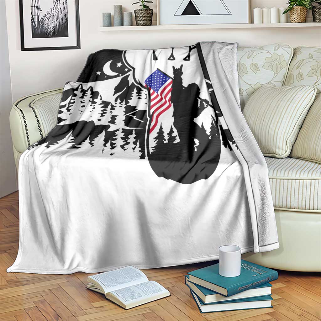 Patriotic Bigfoot Throw Blanket Rocking On Sasquatch Footprint With American Flag