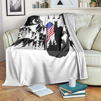 Patriotic Bigfoot Throw Blanket Rocking On Sasquatch Footprint With American Flag