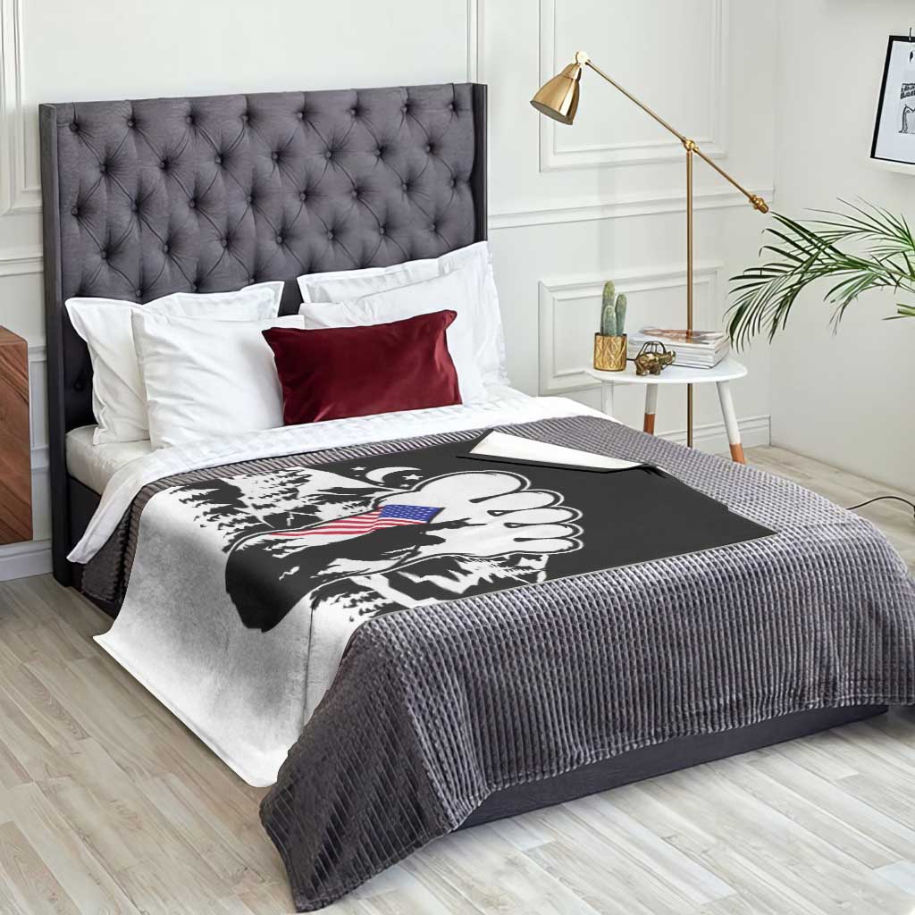 Patriotic Bigfoot Throw Blanket Rocking On Sasquatch Footprint With American Flag