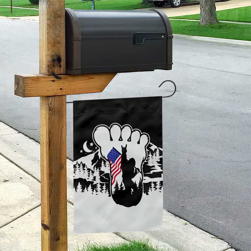 Patriotic Bigfoot Garden Flag Rocking On Sasquatch Footprint With American Flag