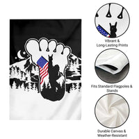 Patriotic Bigfoot Garden Flag Rocking On Sasquatch Footprint With American Flag