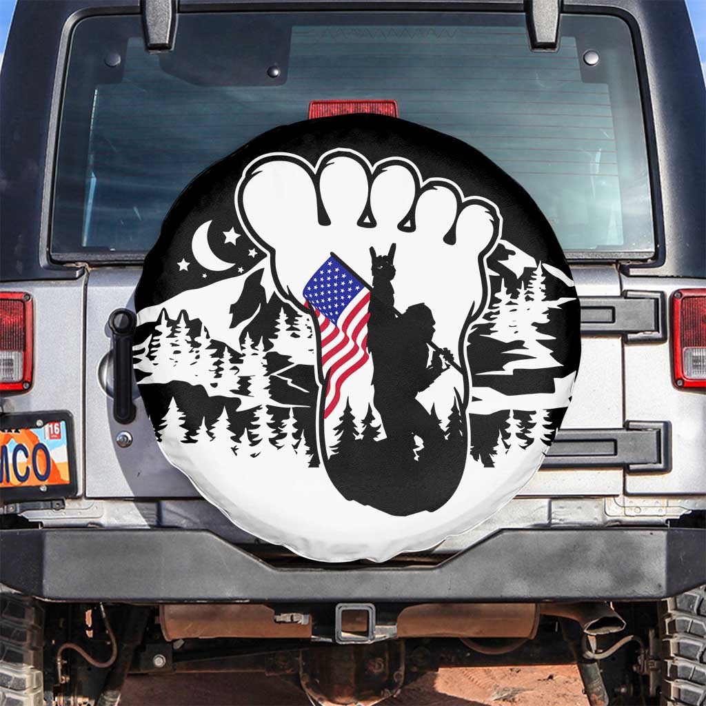 Patriotic Bigfoot Spare Tire Cover Rocking On Sasquatch Footprint With American Flag