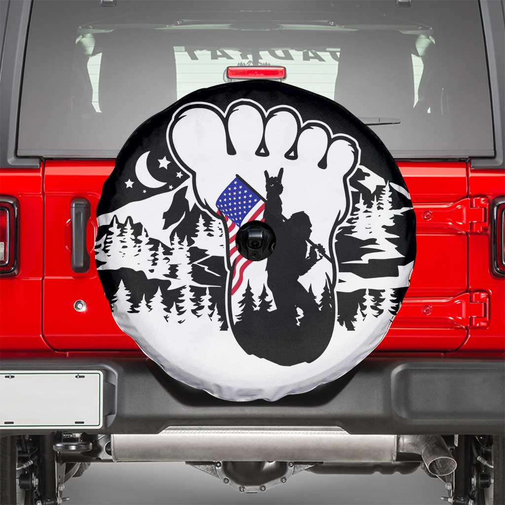 Patriotic Bigfoot Spare Tire Cover Rocking On Sasquatch Footprint With American Flag