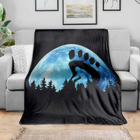 Cool Bigfoot Footprint Throw Blanket Sasquatch Full Moon Forest