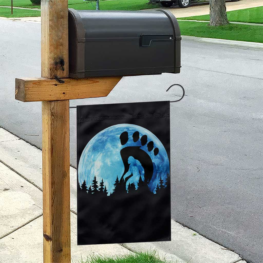 Cool Bigfoot Footprint Garden Flag Sasquatch Full Moon Forest