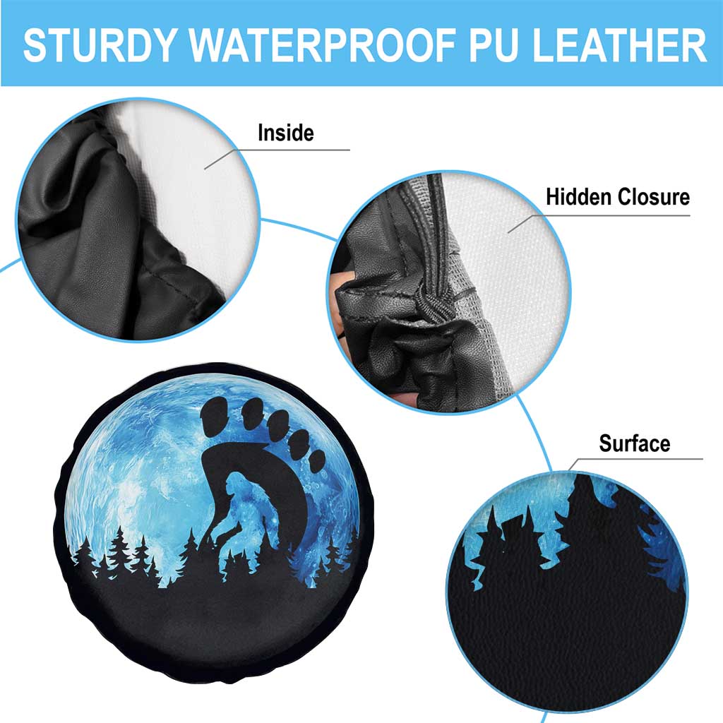 Cool Bigfoot Footprint Spare Tire Cover Sasquatch Full Moon Forest