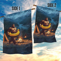 Funny Bigfoot with Duck Floatie Garden Flag Sasquatch Camping Night