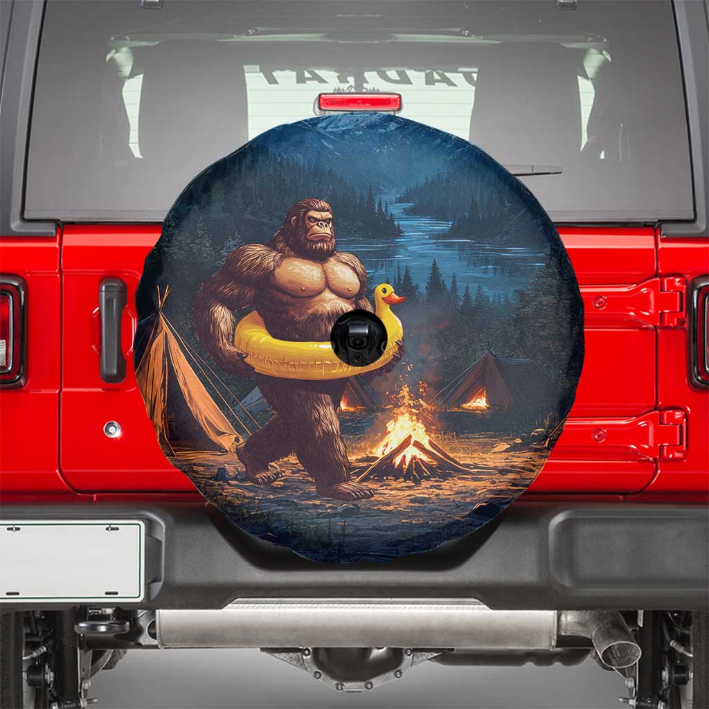 Funny Bigfoot with Duck Floatie Spare Tire Cover Sasquatch Camping Night
