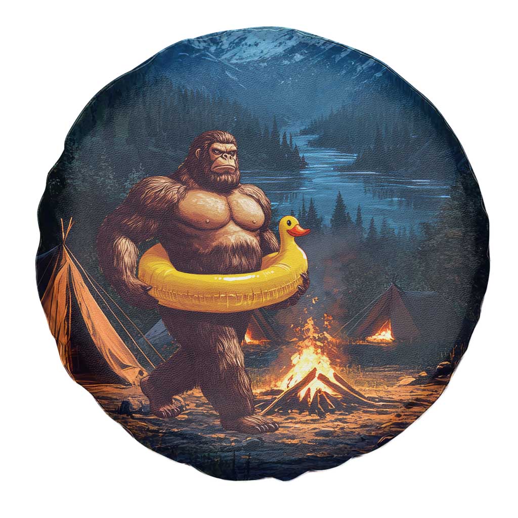 Funny Bigfoot with Duck Floatie Spare Tire Cover Sasquatch Camping Night