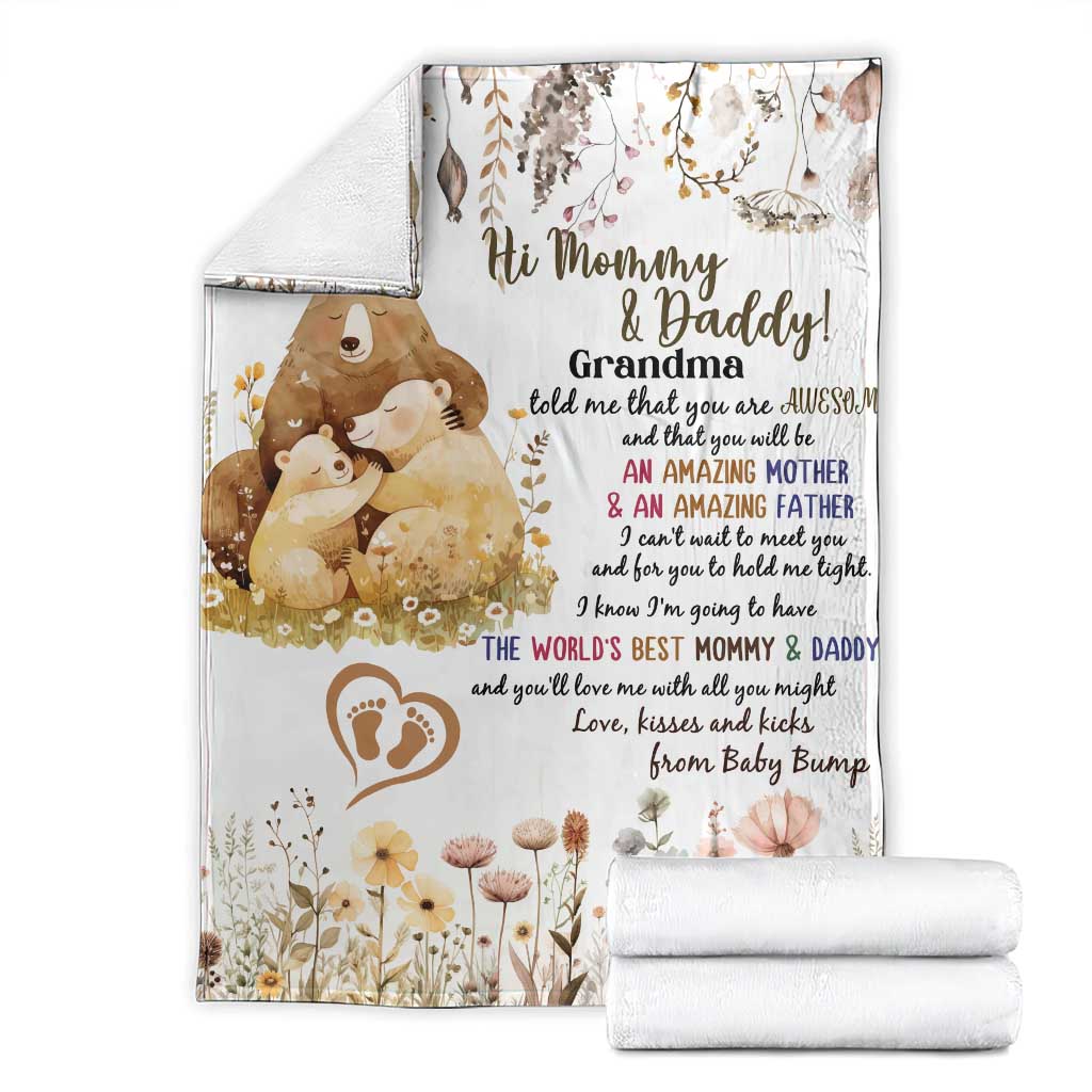 Cute Bear Family Baby Bump Love Message Throw Blanket Hi Mommy & Daddy Baby Announcement New Parents
