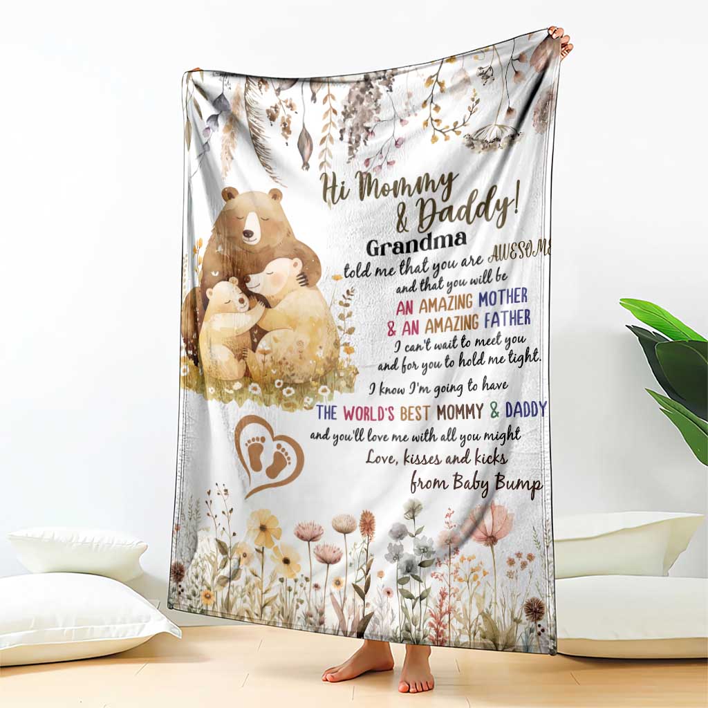 Cute Bear Family Baby Bump Love Message Throw Blanket Hi Mommy & Daddy Baby Announcement New Parents