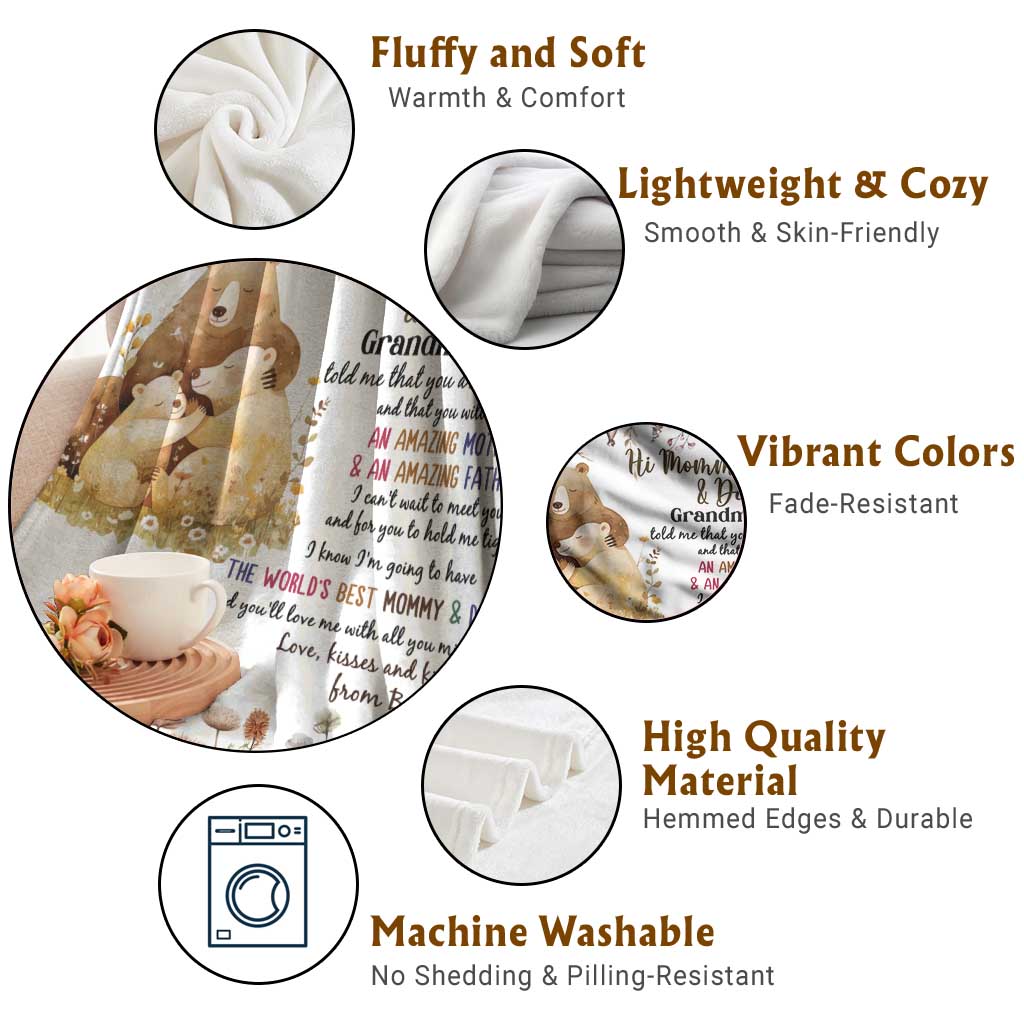 Cute Bear Family Baby Bump Love Message Throw Blanket Hi Mommy & Daddy Baby Announcement New Parents