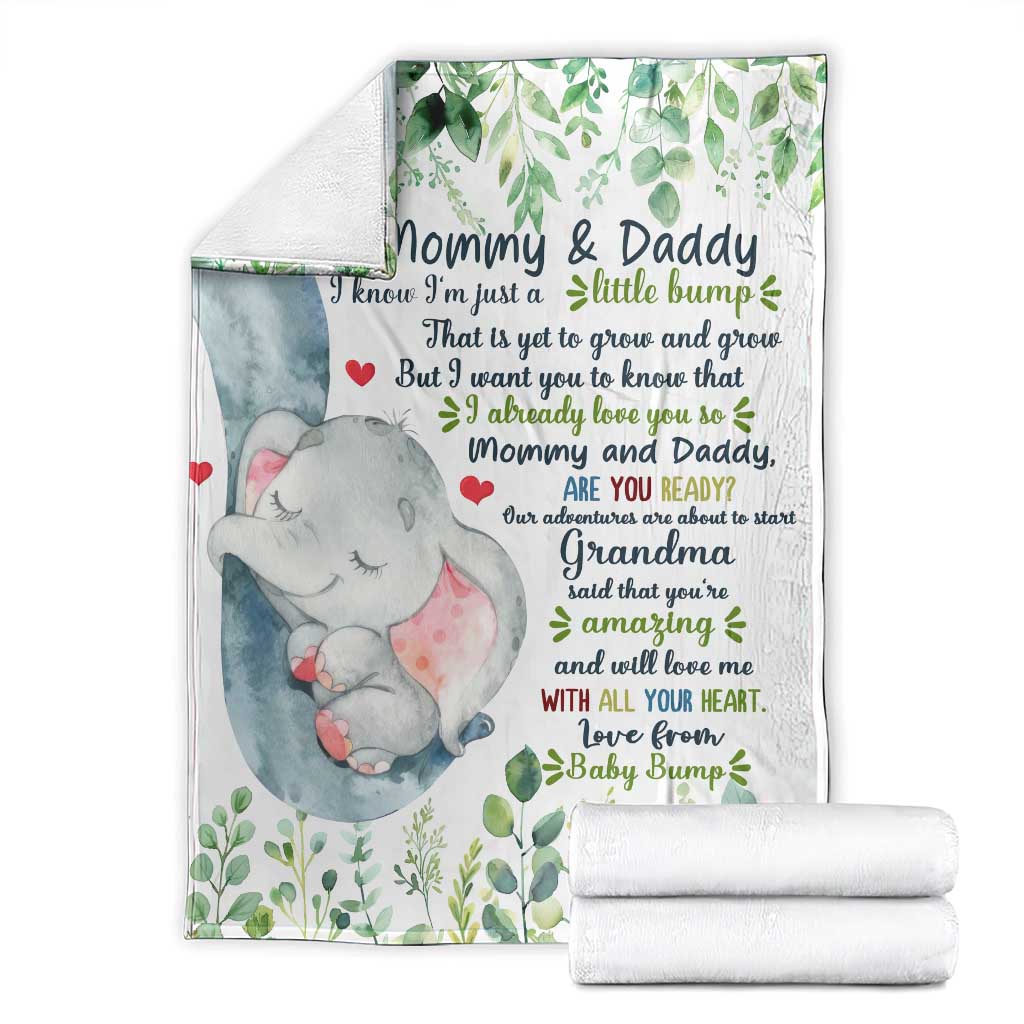 Cute Elephant Baby Bump Love Message Throw Blanket Hi Mommy & Daddy Sentimental Gift for Expecting Parents