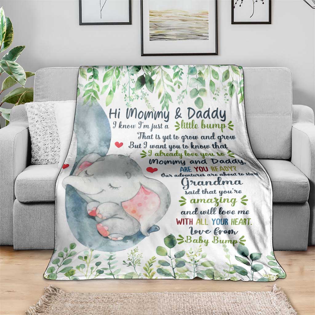 Cute Elephant Baby Bump Love Message Throw Blanket Hi Mommy & Daddy Sentimental Gift for Expecting Parents