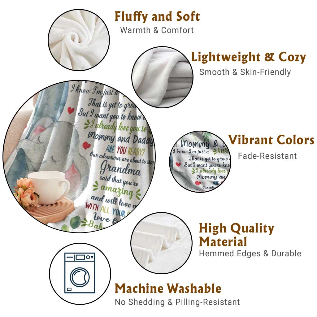 Cute Elephant Baby Bump Love Message Throw Blanket Hi Mommy & Daddy Sentimental Gift for Expecting Parents