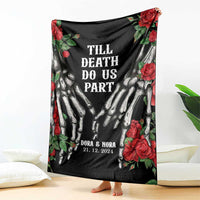 Personalized Roses Skeleton Couple Throw Blanket Custome Name and Date Till Death Do Us Apart